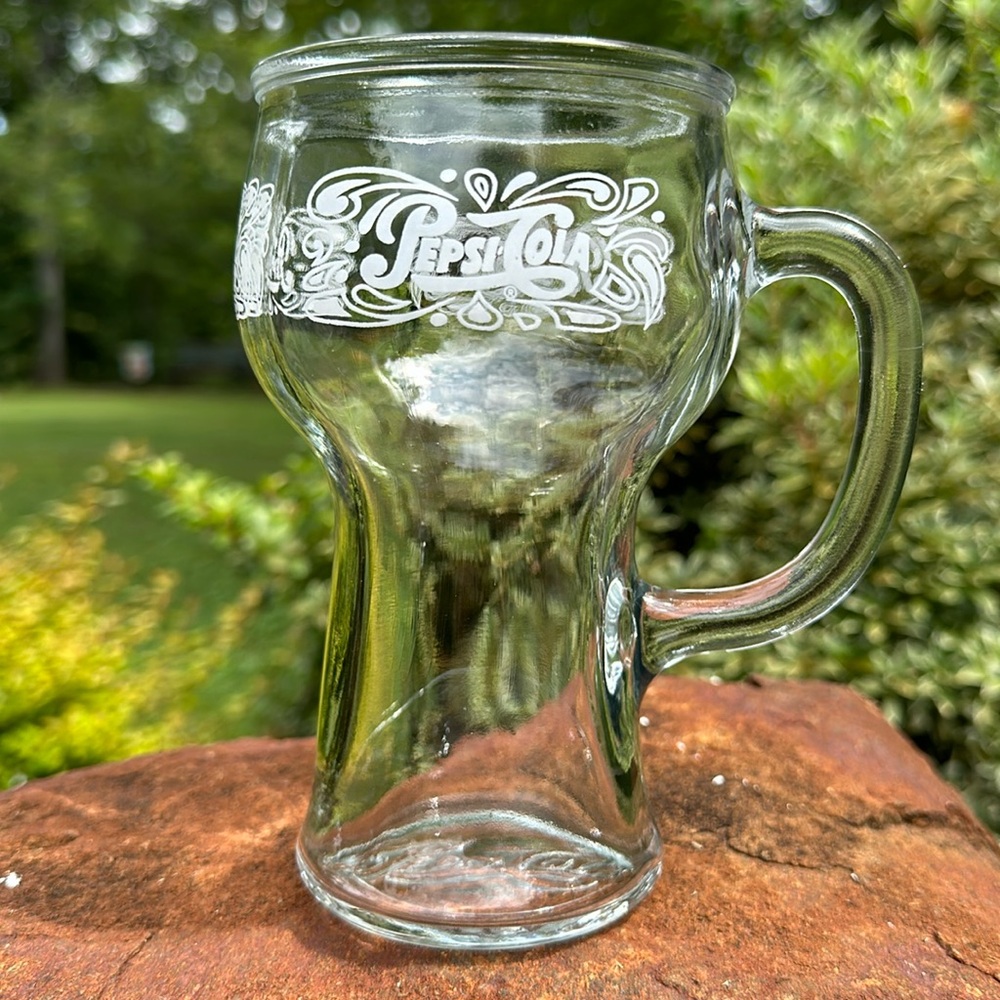 Pepsi Cola Vintage Mug with Handle Tall Drinking Glass Large White Logo